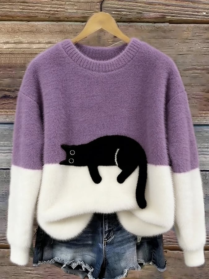 Bonnie | Cat Print Oversized Sweater