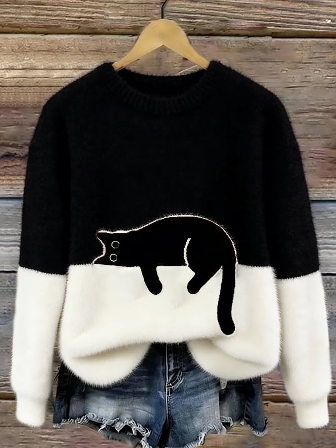 Bonnie | Cat Print Oversized Sweater