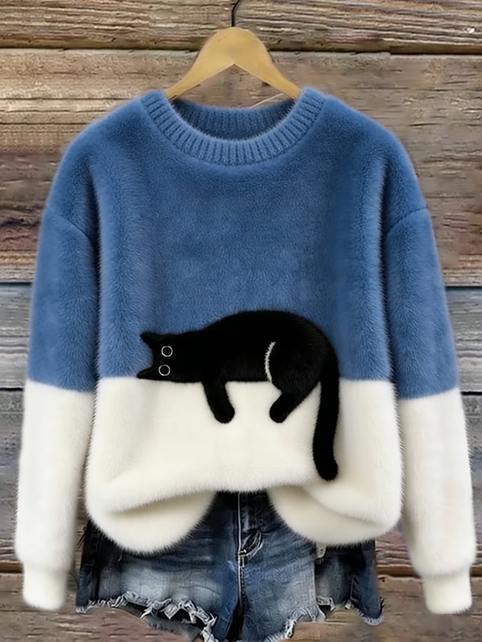 Bonnie | Cat Print Oversized Sweater