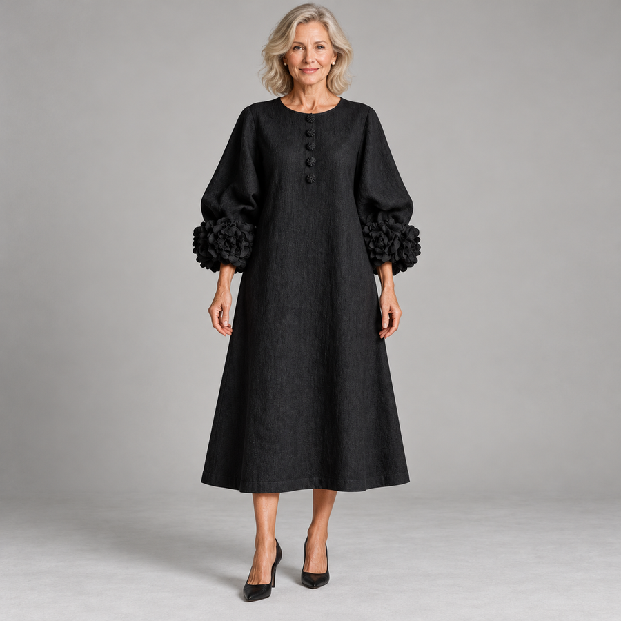 Theodosia | Rosette-Cuff Button Midi Dress