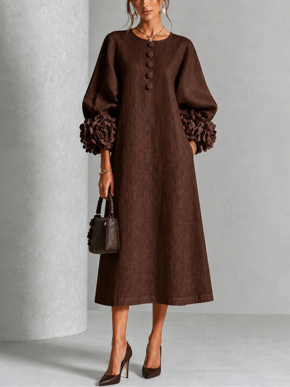 Theodosia | Rosette-Cuff Button Midi Dress