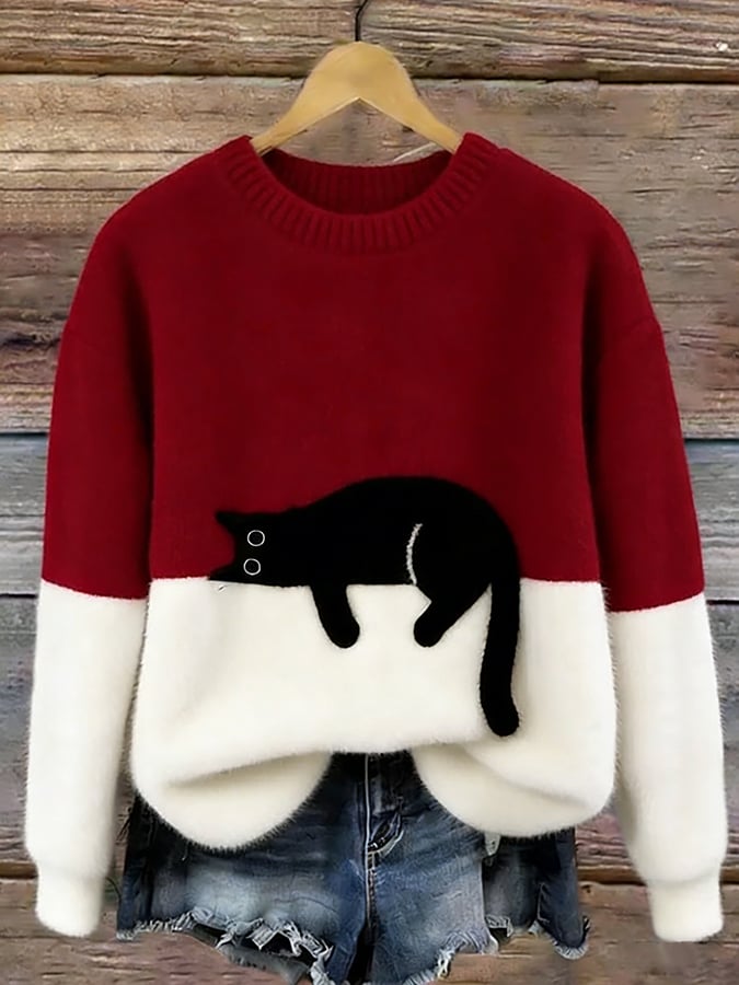 Bonnie | Cat Print Oversized Sweater
