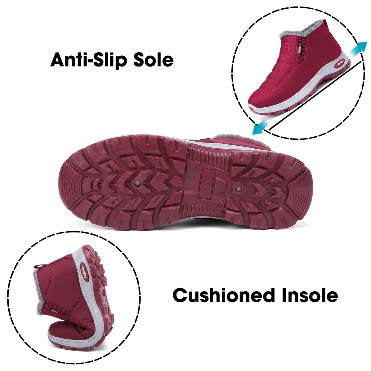Rosalind | Women’s Quilted Slip-On Dark Red Ankle Boots