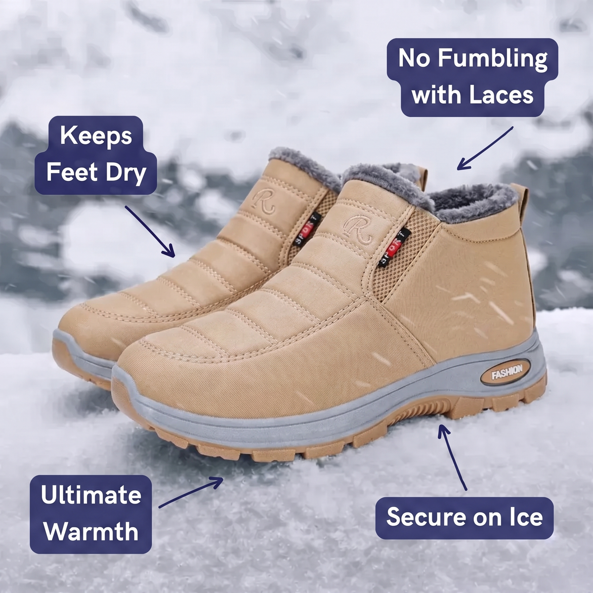 Harriet | Women’s Quilted Slip-On Beige Ankle Boots