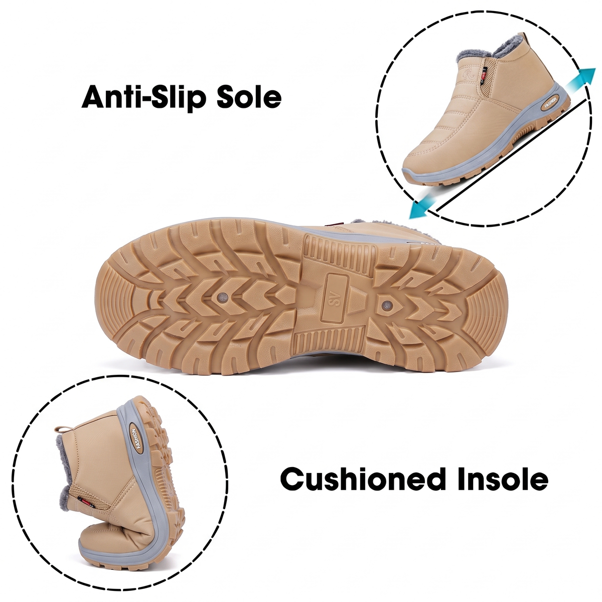 Harriet | Women’s Quilted Slip-On Beige Ankle Boots