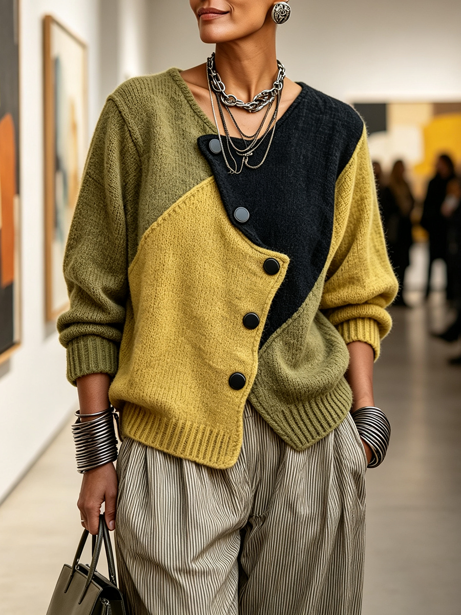 Christie | Artistic Cozy Asymmetric Color-block Knit Sweater
