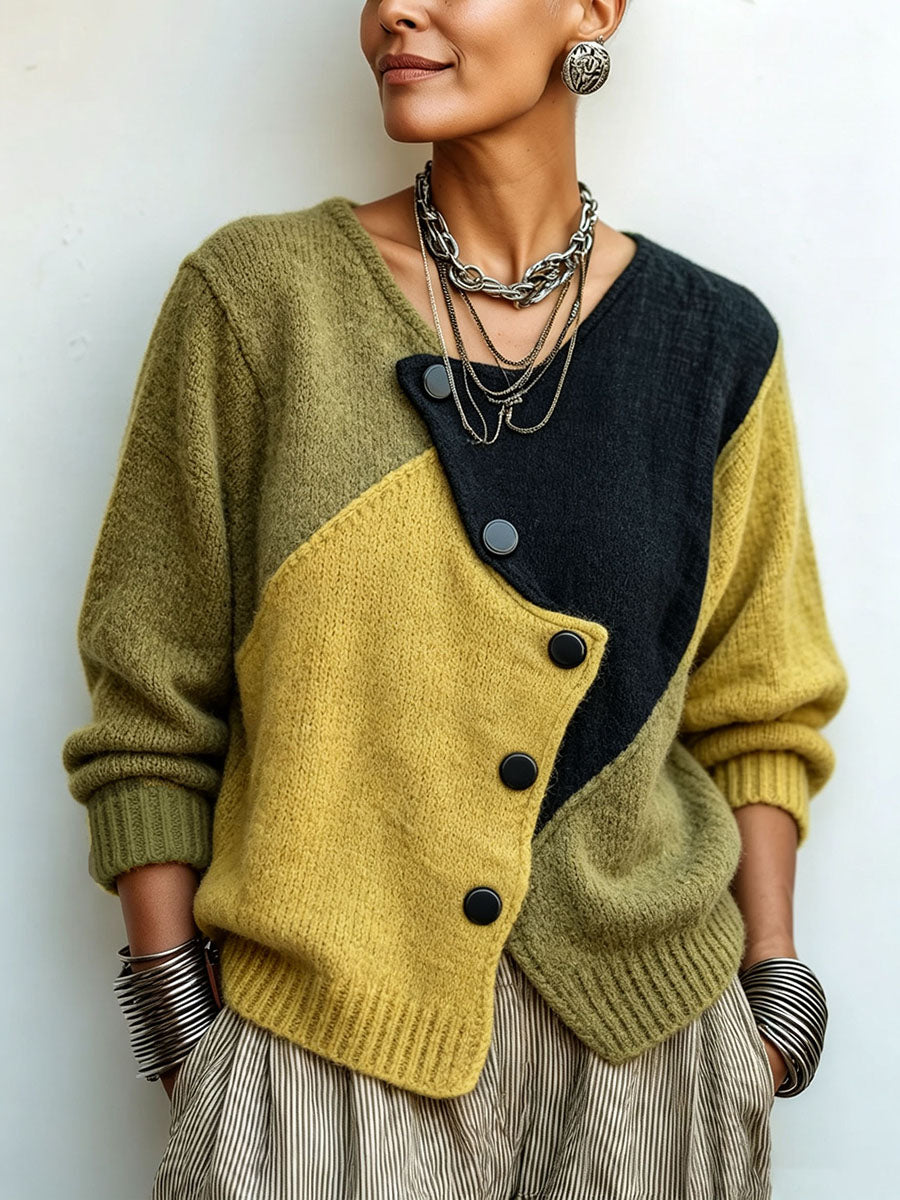 Christie | Artistic Cozy Asymmetric Color-block Knit Sweater